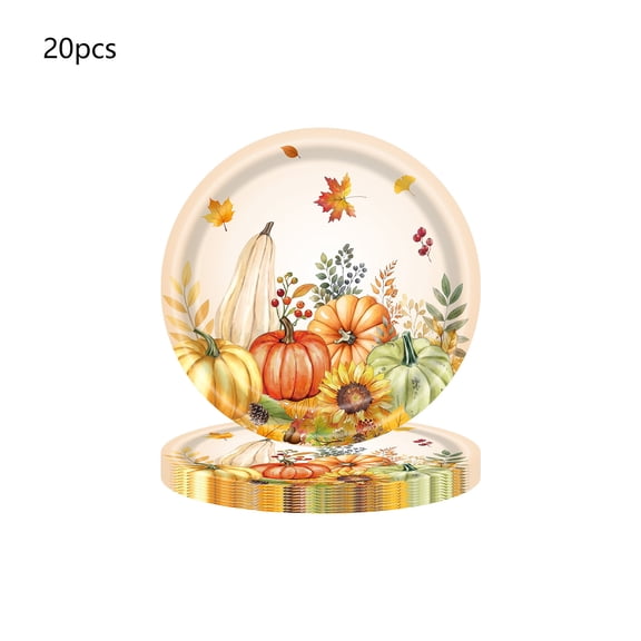 B Fall Thanksgiving Paper Plates Pumpkin Maple Leaves Disposable Party Tableware 9In For Harvest