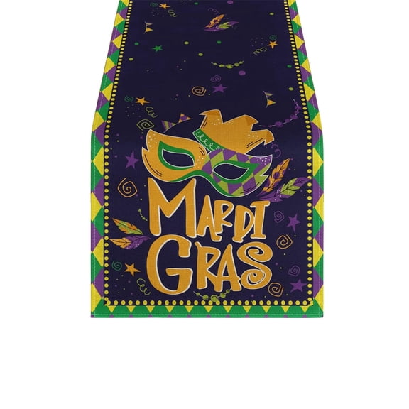 B Faux Linen Table Runner Seasonal Kitchen Dining Table Cover For Celebrations Indoor Gatherings Polyester Fabric Weatherproof Easy Care Vibrant Purple Yellow Green Design