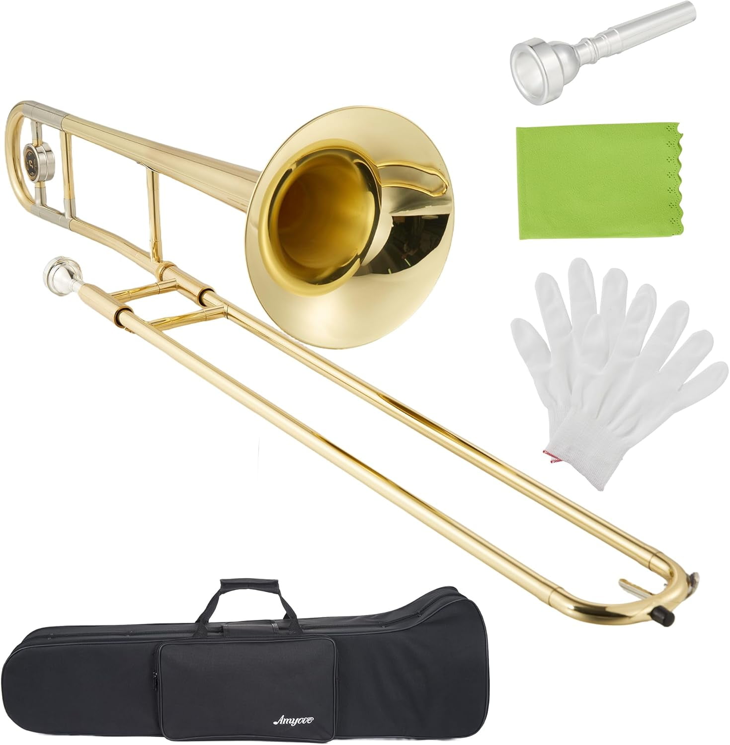 B-Flat Alto Trombone, Nickel-Plated Brass with Mouthpiece, Case, Cleaning Cloth, Gloves & Cleaning Rod, Professional Trombone for Beginners and Musicians