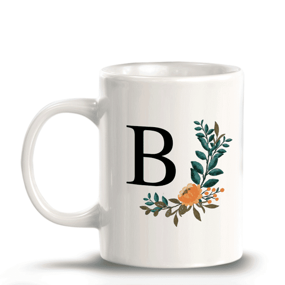 B Floral Pattern 11oz Ceramic Coffee Mug | Initial Personalized Gift