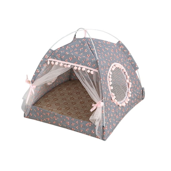 B Foldable Semi-Enclosed Pet Tent Bed With Removable Washable Mat Breathable Polyester Fabric And Space-Saving Design For Cats And Small Dogs