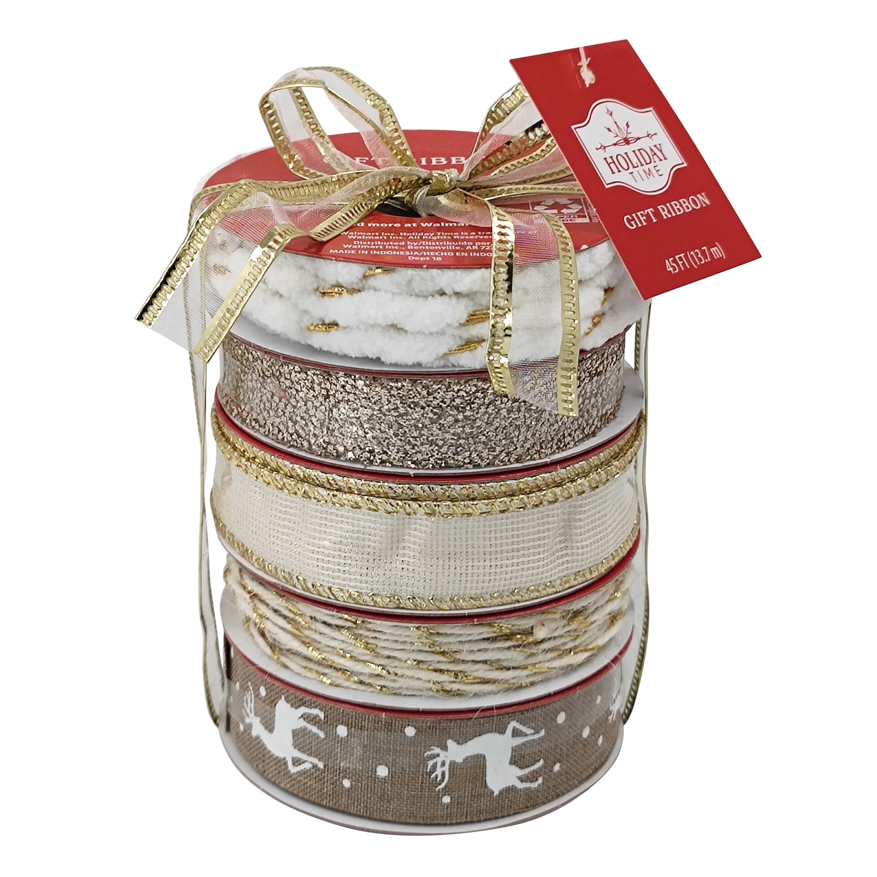 Assorted Beige and Gold Christmas Metallic Ribbon and Trim, 9', 5 Count, by Holiday Time