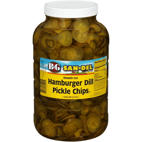 B&G San-Del Brand Smooth Cut Hamburger Dill Pickle Chips 1 gal. Jar