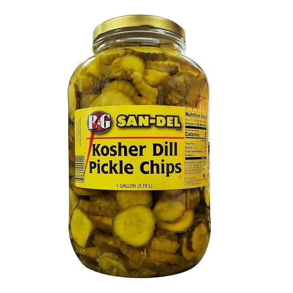 B&G San-Del Kosher Dill Pickle Chips 3.78 L (1 Gallon) Crunchy Dill Slices