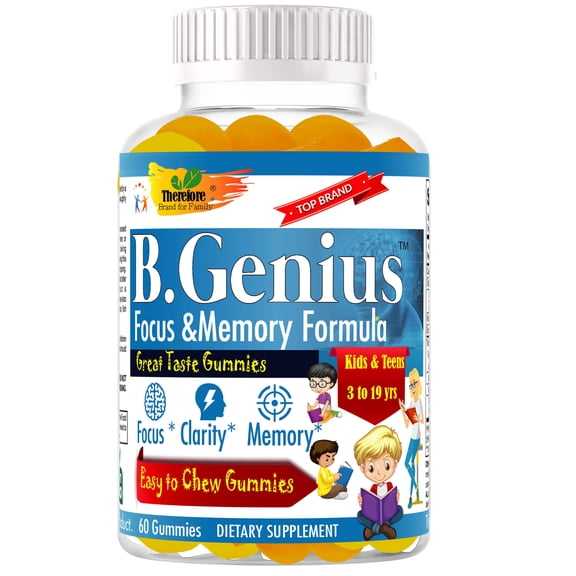 B.Genius Kids Focus Gummies  Omega 3 DHA, Nootropics Brain Support Supplement for Memory and Attention