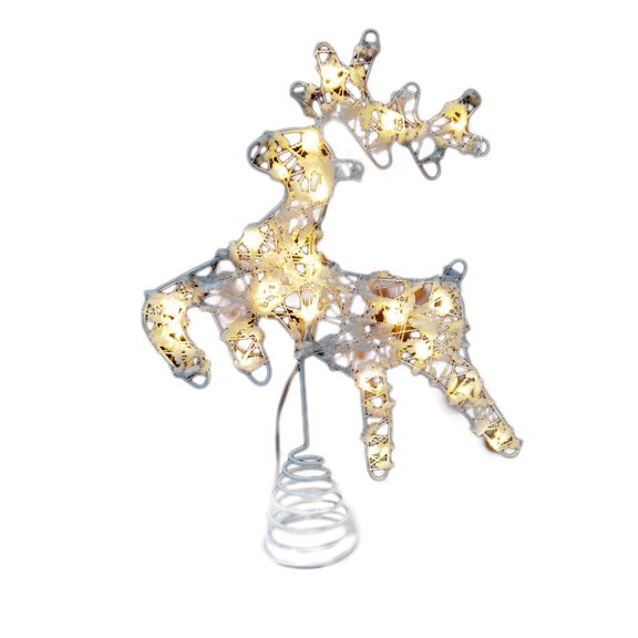 B Elegant Christmas Tree Topper Featuring Star And Deer Metal Hollow Design With 10 Built-In Bulbs Indoor Holiday Decoration For Home Office