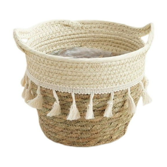 B Grass Woven Flower Pot Basket Storage With Natural Material And Double Ear Design For Home Decor Living Room Plant Arrangement 7.87X6.3X6.3In 0.49Lb