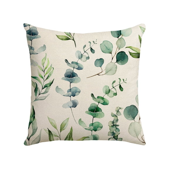 B Green Leaf Pattern Cushion Cover Seat Cushion Cover For Sofa Headboard Pillow Living Room Bedroom Office Decor 17.7 X 17.7 Inches