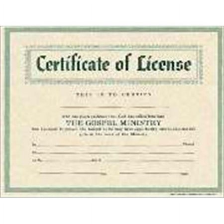 Certificate-License-Minister (Parchment) (8-1/2 x 11 ) (Pack of 6)