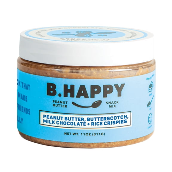 B. Happy Peanut Butter SHARE KINDNESS Peanut Butter, Honey Roasted, Butterscotch Chips, Milk Chocolate, Crispy Rice, Gluten-Free, 1-Count, 11 oz