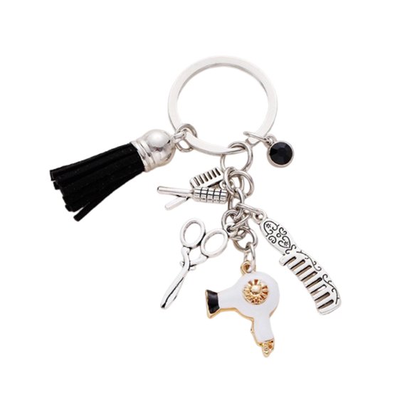 B Hair Dryer Scissors Comb Keychain Creative With Alloy Material, Barber Theme And Portable Design For Stylist And Daily Use 2X1X0.5In 0.1Lb