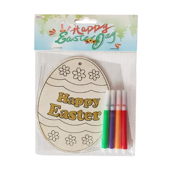 B Happy Easter Egg Wooden Coloring Board For Kids Art And Craft Project Comes With 4 Markers And String For Hanging
