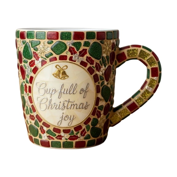 B Holiday Sea Glass Inlay Ceramic Cup B For Cocoa And Coffee Memories