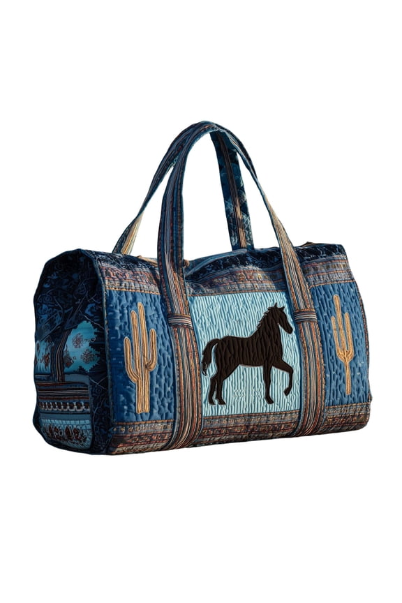 Horse Pattern Quilted Travel Bag, Polyester Shoulder Tote For Weekend Trip, Spacious Carryall With Multiple Pockets, Lightweight Durable Overnight Bag