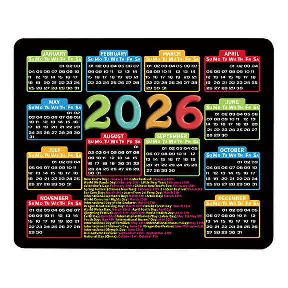B Horse Year 2026 Calendar Mouse Pad, Zodiac Themed Desk Mat With Non-Slip Rubber Base, Large Office Accessory For Computer Users And Gamers