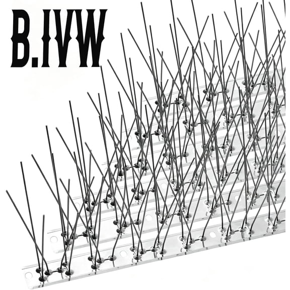 B.IVW 10.8 Feet Silver Pre-Assembled Stainless Steel Bird Spikes, Humane Pigeon & Small Bird Deterrent Spikes for Roof, Gutter, Fence, Window Ledge Pest Control