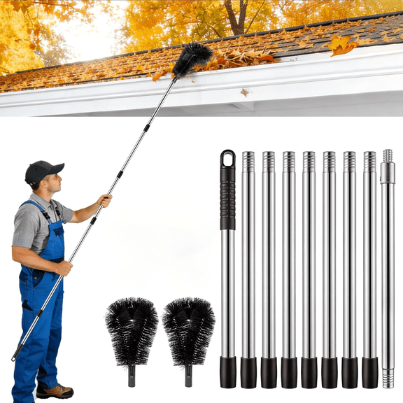 B.IVW 12-Piece Gutter Cleaning Tools Kit, 12.7 Ft Flexible Downspout Debris Remover & Hole Expander, Ground Gutter Maintenance Tool