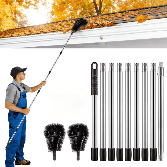 B.IVW 12-Piece Gutter Cleaning Tools Kit, 12.7 Ft Flexible Downspout Debris Remover & Hole Expander, Ground Gutter Maintenance Tool