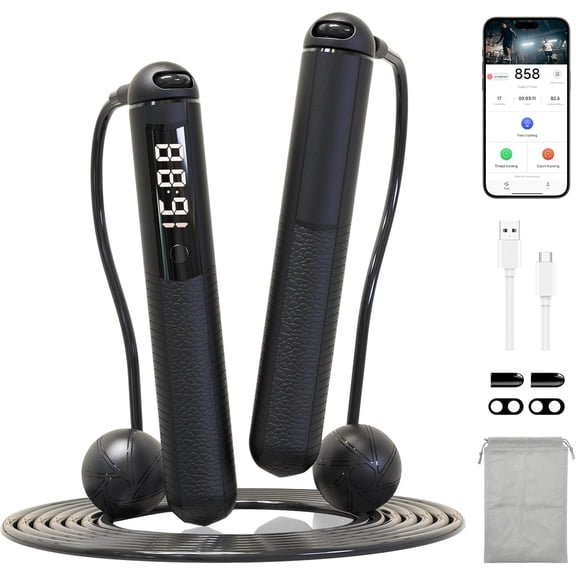 B.IVW 2 in 1 Smart Bluetooth Jump Rope with APP Counter, Adjustable Weighted Cordless Skipping Rope for Home Gym Fitness Workout