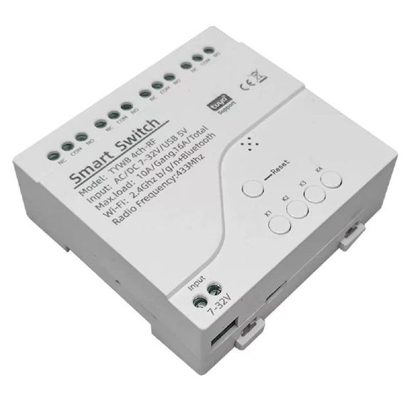 B.IVW 4 Channel WiFi Bluetooth RF Relay Module with Housing, 7-32V AC/DC 10A Dry Contact Smart Switch, Voice Control Compatible with Alexa & Google Home, Works with Tuya Smart Life