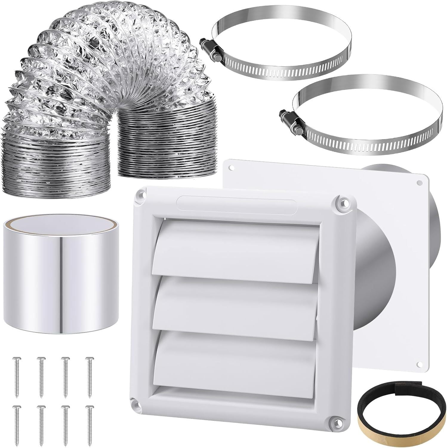 B.IVW 4 Inch Dryer Vent Kit, 7-in-1 Complete Installation Set with Hose, Connector, Wall Plate & Accessories for Dryer & Bathroom Exhaust Fan