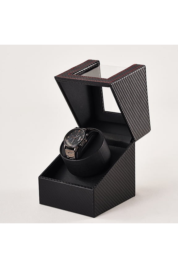 Single Watch Winder for Automatic Watches, Ultra Quiet Japanese Motor Dual Power Carbon Fiber Watch Rotator Storage Box, Fits Watch Up to 45mm Dial, Age Group Adult
