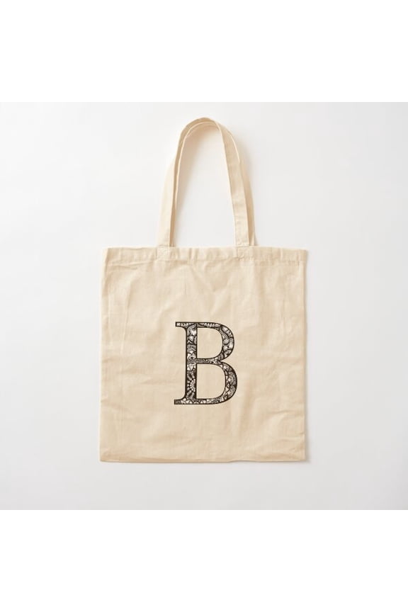 B Initial Gothic Black Lace Sticker Cotton Tote Bag Canvas Tote Bag, Family Gift For Mother, Her