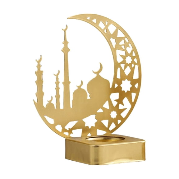 B Islamic Crescent Shape Candlestick Gold Metal For Ramadan Eid Home Decor Centerpiece
