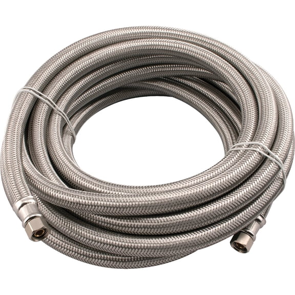 B&K Industries Ice Maker Connector Hose - Stainless Steel, 1/4" F Compression x 20' Garden & Landscape Use, Standard Connection