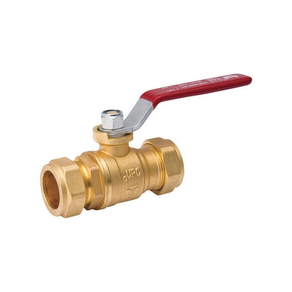 B & K 107-025NL Ball Valve, 1 in Connection, Compression, 200 psi Pressure, Manual Actuator, Brass Body