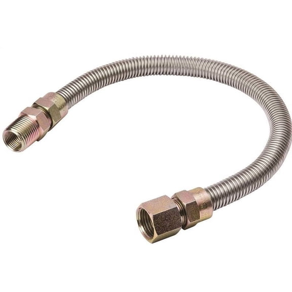 B & K G038SS101148RP Gas Connector, 1/2 in, MIP x FIP, Stainless Steel, 48 in L, 1/2 in OD