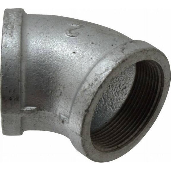 B&K Mueller 2" Galvanized Malleable Iron Pipe 45 Elbow Threaded Ends, 300 Liquid & Gas psi, 150 Steam psi
