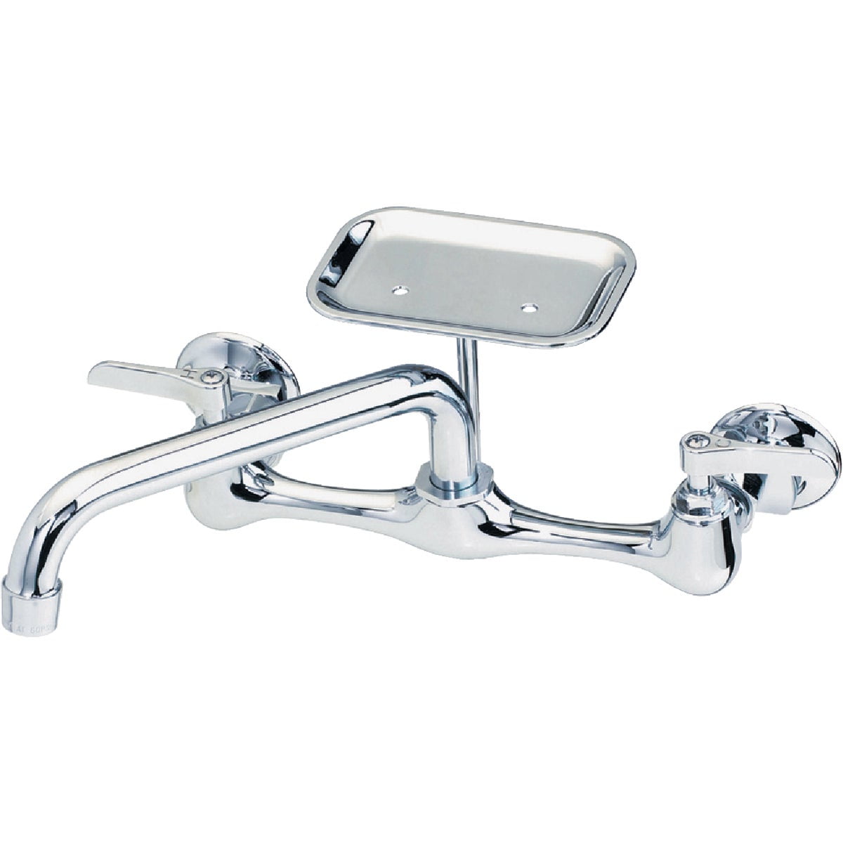 Polished Chrome 8-Inch Wall Mount Utility Faucet with Soap Dish