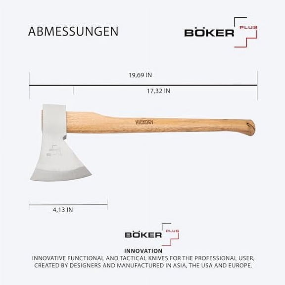 BKER PLUS Appalachian Axe - - Bushcraft, Outdoor & Survival Axe - large carbon axe with hickory wood handle - - camping axe with rhenish head 21.16 oz made