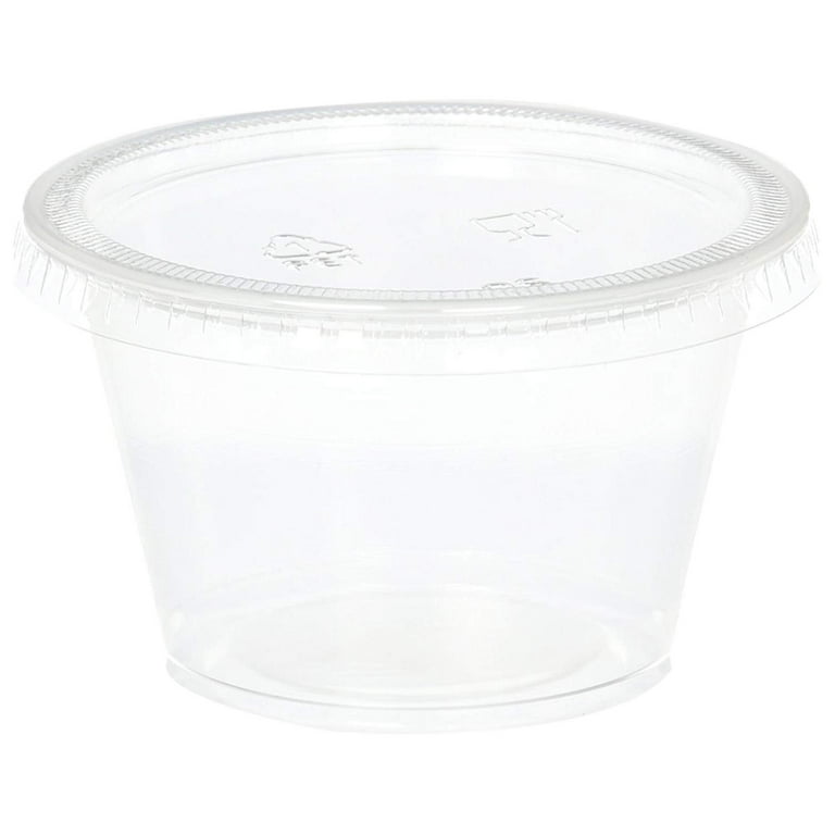 0.75 Oz) Medicine Cups with Lids - Condiment Containers, Small Sample Cups,  Leak-Resistant, Tight fit, Easy Snap-on Lids - Clear and Fully Transparent.  (Bulk Pack 200 Cups + 200 Lids) 3/4 OZ - 200 Sets