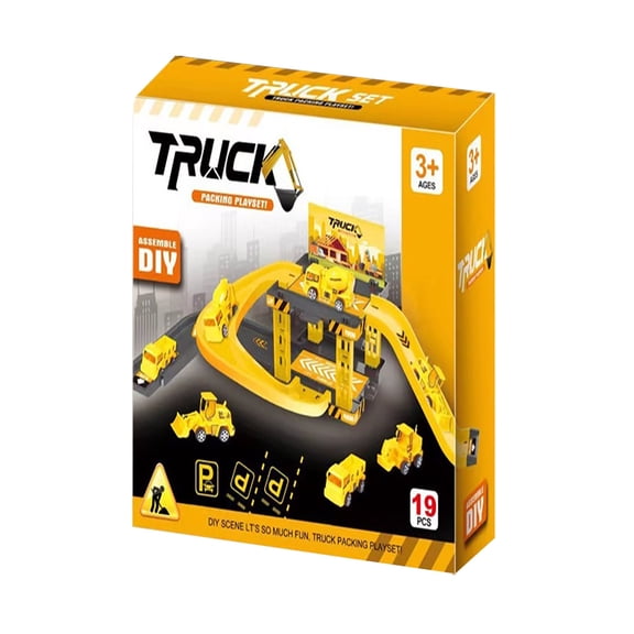 B Kids Fire Truck Track Toy Set With Multi-Level Parking Garage Building Blocks Construction Play Set Educational Stem Toy For Boys Pretend Play Vehicle Version B Size 11.8X15.7X2 Inches