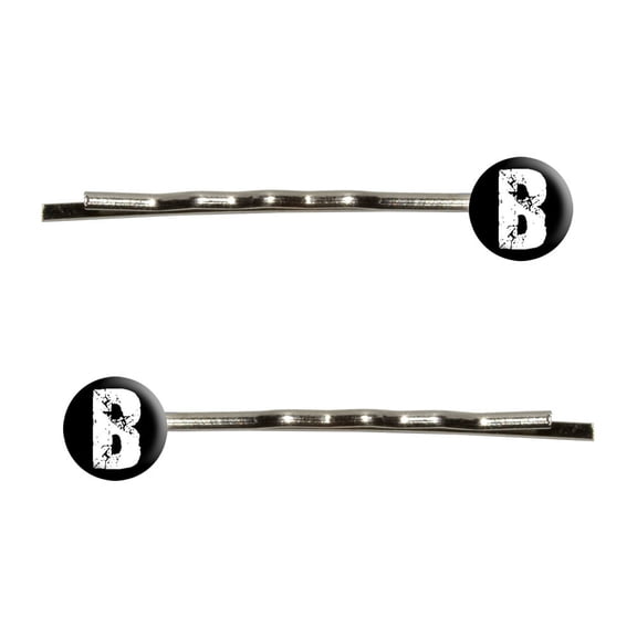B Letter Black - White - Distressed Bobby Pin Hair Clips