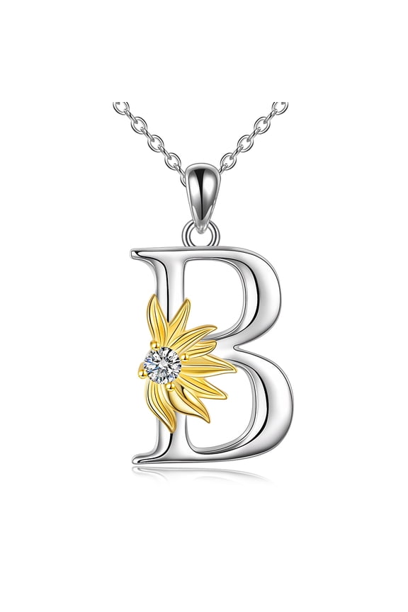 B Letter Necklace for Women Sterling Silver Sunflower Jewelry