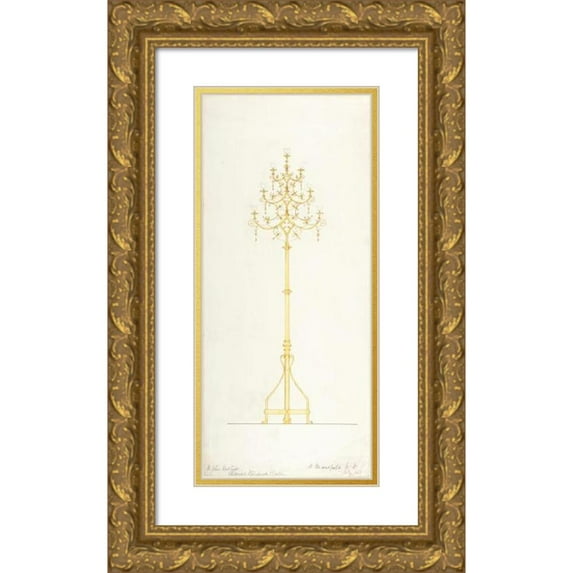 B. Mansfield 10x18 Gold Ornate Wood Frame and Double Matted Museum Art Print Titled - Design for Church Lamp Stand (1889)