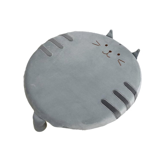 B Memory Foam Round Cushion Pillow With Cat Design For Office Chair Sofa Seat, Washable Breathable Zippered Cover For Home Car Use, Gray Color, 16In Diameter, 1.2Lb