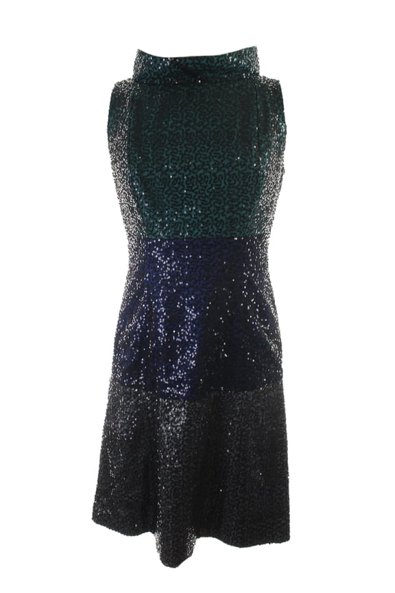 B Michael Juniors Green Colorblocked Sleeveless Sequined Dress
