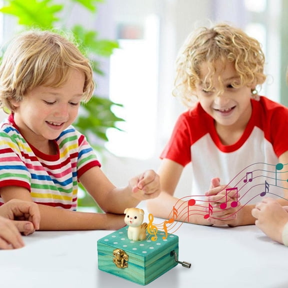 B Mini Wooden Music Box With Rotating Animal Figure Hand Powered Musical Toy For Toddlers