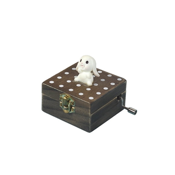 B Mini Wooden Rotating Music Box For Children With Fluorescent Light And Cute Rabbit Figurine