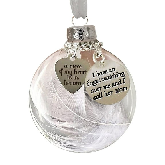 B Christmas Feathers Ball Ornament With Mom Inscription For Tree Decoration Plastic Material 8Cm Size Memorial Design Holiday Theme