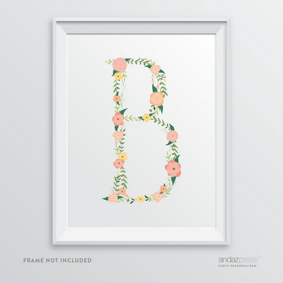 Koyal Wholesale B Monogram Wall Art Letters, Coral Floral Roses 11 x 8.5 inch