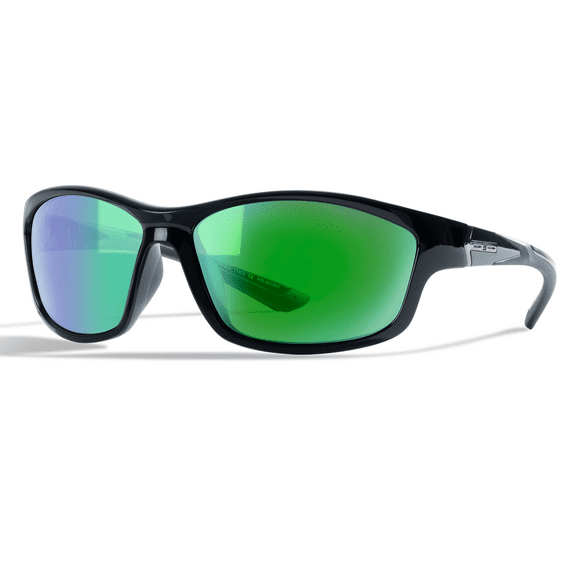 B.N.U.S Corning Glass Lens Sunglasses Polarized Men Women Wrap-around Black Frame Green Mirrored