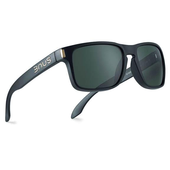 B.N.U.S Corning Real Glass Lens Polarized Sunglasses for Men Women with Spring Hinges Matte Black Frame G-15 Lenses Italy-Made