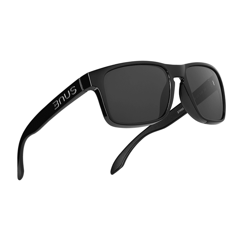 B.N.U.S Polarized Sunglasses for Men Women Corning Real Glass Lens with Spring Hinges Shiny Black Grey Lenses Italy-made, adult Unisex, Size: One Size