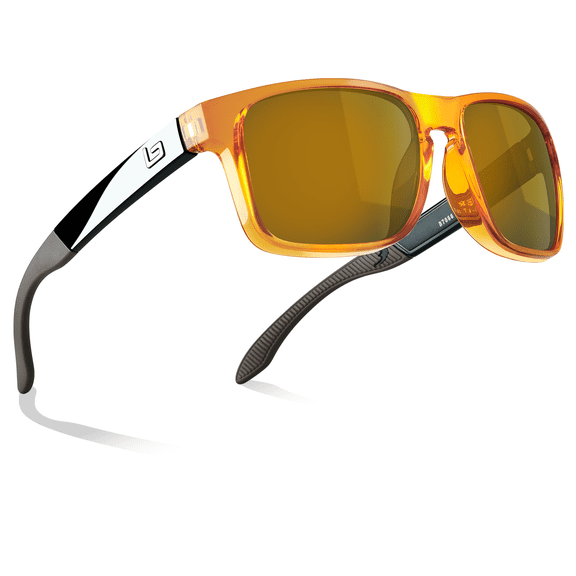 B.N.U.S Polarized Sunglasses for Men Women Corning Real Glass Lens with Spring Hinges Crystal Brown / B15 Brown Lenses Italy-Made