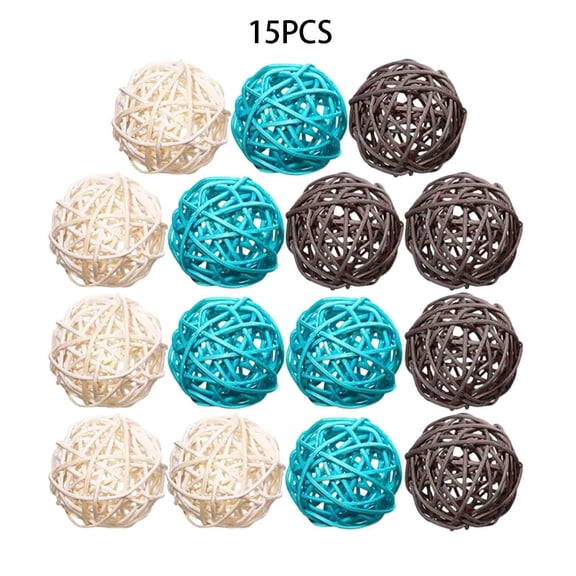 B Natural Rattan Decorative Balls 2 Inch 15 Pack Blue Mixed Wicker Spheres For Vase Filler Coffee Table Centerpiece Wedding Party Home Decor